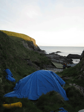 Camping in a cove for the night